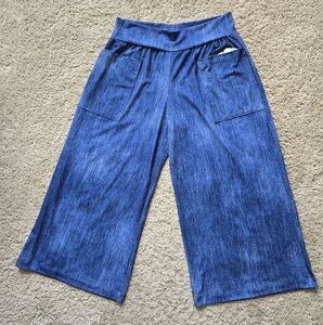 Clara Sun Woo Pants Womens L Denim Gaucho Wide Leg Crop Lightweight Stretch